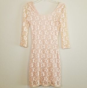 Blush Pink Lace Cocktail Bodycon Dress